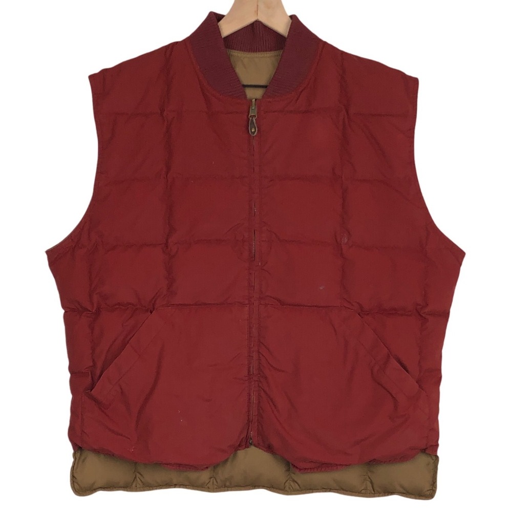 VTG EDDIE BAUER Reversible Goose Down Puffer Vest‎ Sz XL Burgundy Tan Pockets